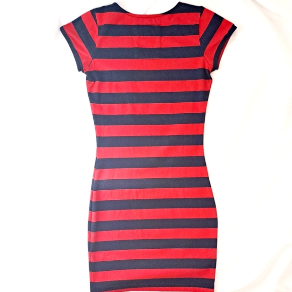 Claudio Milano Red and Navy Stripe Fitted Shirt Rugby Dress - Picture 2 of 13